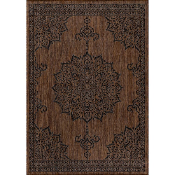 Hawaii Brown/Black 6 ft. x 9 ft. Medallion Indoor/Outdoor Area Rug