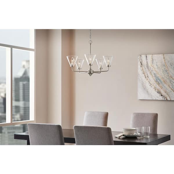 Myles 5-Light Reversible Chandelier Brushed Nickel Finish Clear Glass Shades