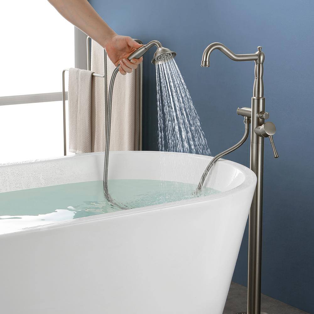 Brushed Nickel Freestanding Tub Faucet with Hand Shower