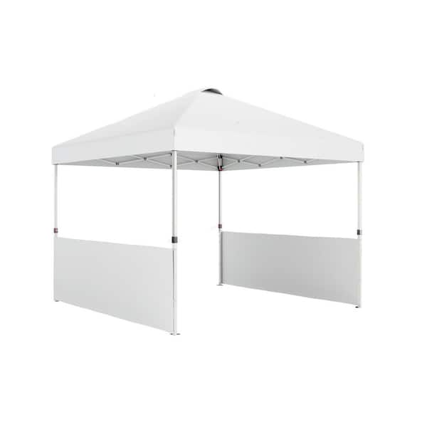 10 ft. x 10 ft. White Pop-Up Canopy Tent, Outdoor Gazebo Instant Sun Shelter with Half Sidewalls and Wheeled Carry Bag