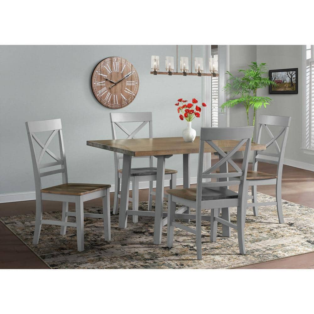 Picket House Furnishings Bedford 5-Piece Standard Height Dining Set-Table and 4-Chairs, Grey/Espresso -  DEP4005DS