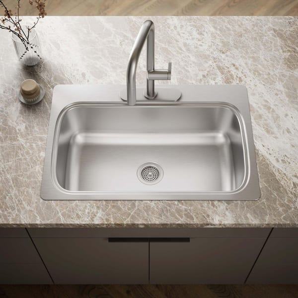 Verse Drop-In Stainless Steel 33 in. 3-Hole Single Basin Kitchen Sink