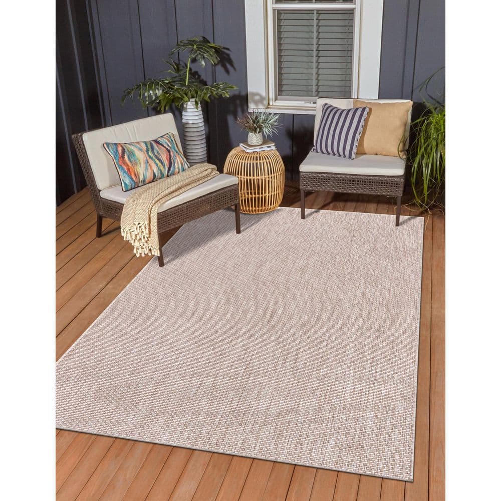Beige Rectangular Stain-Resistant Outdoor Area Rug 4' x 6'