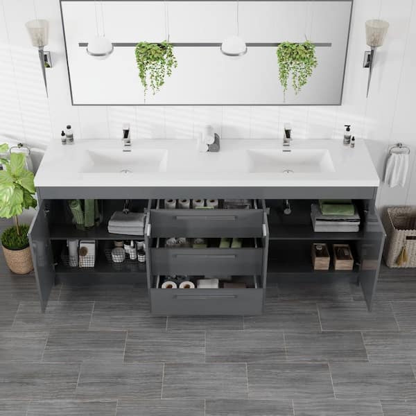 Lugano 84 in. W x 19 in. D x 36 in. H Double Bath Vanity in Gray with White Acryic Top and White Integrated Sinks
