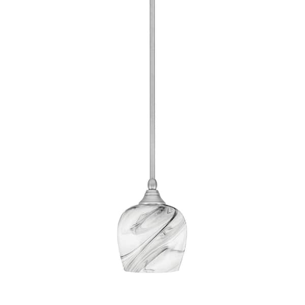 Unbranded Sparta 100-Watt 1-Light Brushed Nickel Shaded Pendant Light Mini Pendant with Onyx Swirl Glass and No Bulb Included