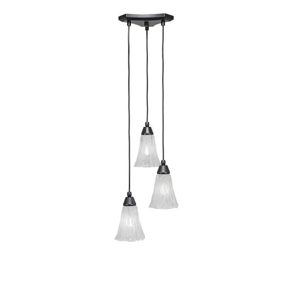 Unbranded Condor 3 Light Matte Black, Cluster Pendant Light with 5.5 in. Fluted Italian Ice Glass Shades, No bulbs included