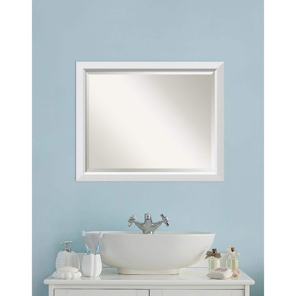 Blanco White Rectangular Wood Bathroom Vanity Mirror