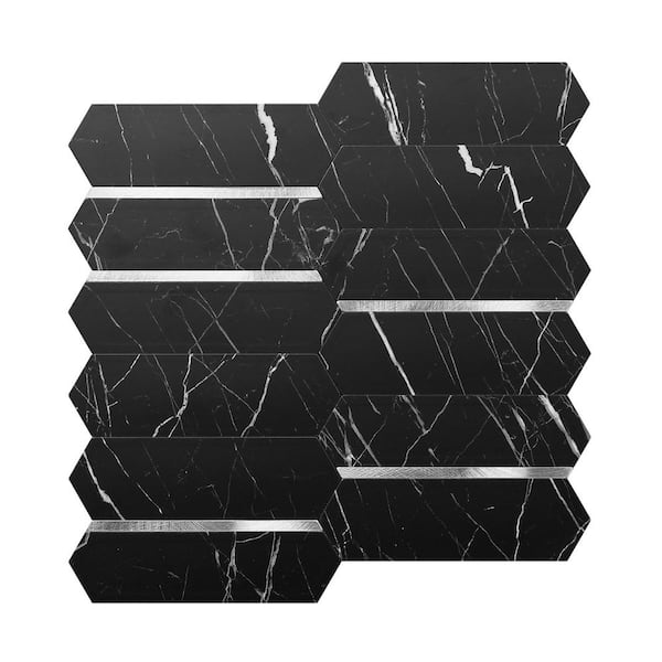 Jeedeson Vinyl 10.63 W x 10.63 L x 0.12 H in. Black Peel and Stick Wall Backsplash Tile 10-Pieces. -Pack (7.85 sq. ft./case)
