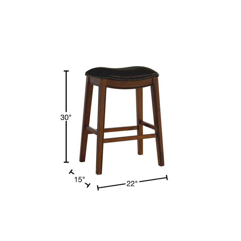 Rustic Chestnut 30" Backless Saddle Bar Stool with Faux Leather Seat