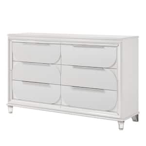 White and Silver 6-Drawer 64.33 in. Wide Dresser Without Mirror