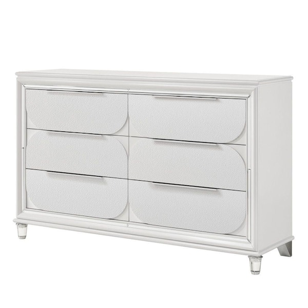 Benjara White and Silver 6-Drawer 64.33 in. Wide Dresser Without Mirror