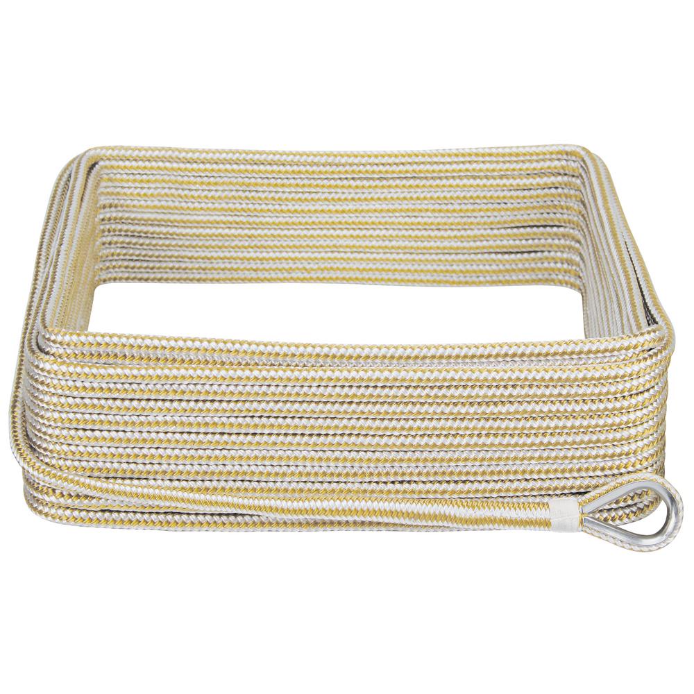3/8 in. x 100 ft. BoatTector Double Braid Nylon Anchor Line with Thimble in White and Gold