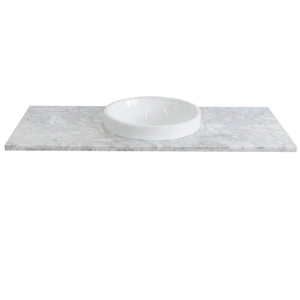 Bellaterra Home Ragusa III 49 in. W x 22 in. D Marble Single Basin Vanity Top in White with White Round Basin