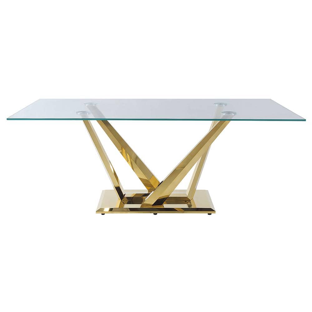 Contemporary Rectangular Clear Glass and Gold Dining Table