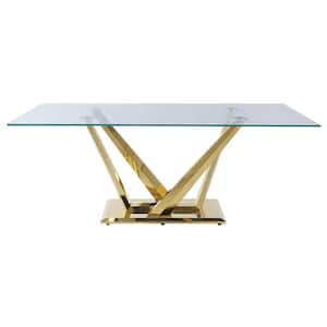 Barnard 79 in. Rectangle Clear Glass and Mirrored Gold Finish Glass Top with Metal Frame (Seats-6)