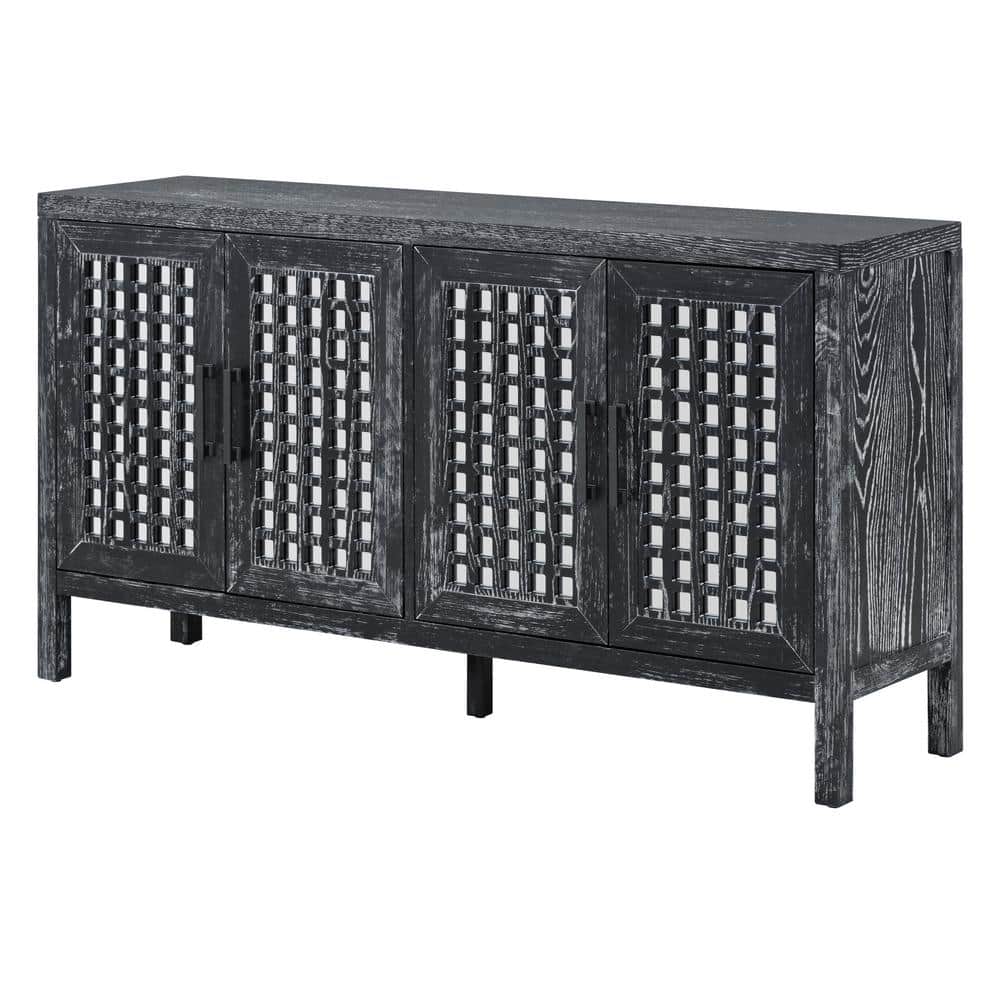 58 in. W x 15 in. D x 32 in. H Black Linen Cabinet with Closed Grain Patter
