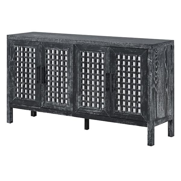 Unbranded 58 in. W x 15 in. D x 32 in. H Black Linen Cabinet with Closed Grain Pattern
