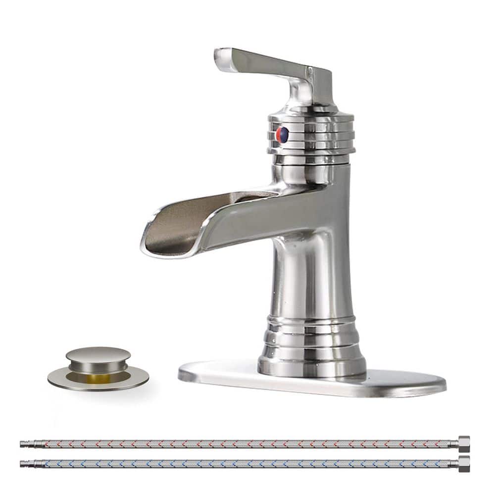 Waterfall Single Hole Single Handle Bathroom Faucet with Metal Pop-Up Drain, Bathroom Sink Faucet in Brushed Nickel price history on PriceWatchPro