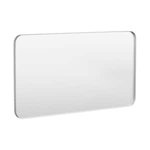 55 in. W x 30 in. H Tempered Glass Rounded Rectangle Framed Wall-Mounted Bathroom Vanity Mirror in Silver