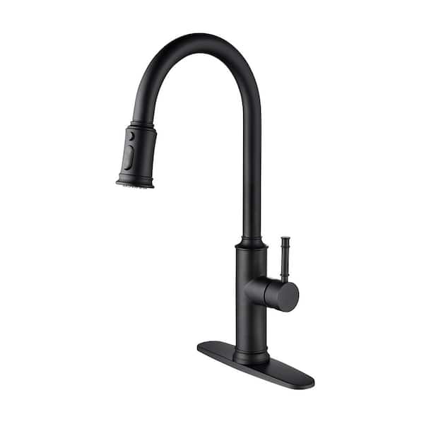 Unbranded Single Handle Kitchen Faucet with Pull Out Spraye Deckplate Excluded in Matte Black, Residential Stainless Steel Faucet