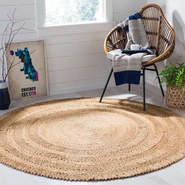 Natural Fiber Beige 5 ft. x 5 ft. Round Border Area Rug