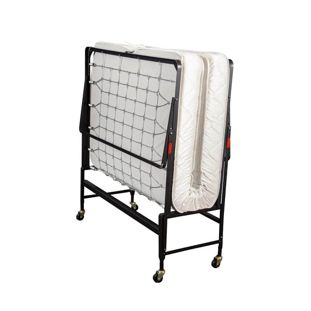 Twin Rollaway Bed with Off-White Foam Mattress and Metal Frame