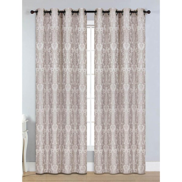 Window Elements Taupe Jacquard Grommet Room Darkening Curtain - 54 in. W x 84 in. L (Set of 2)