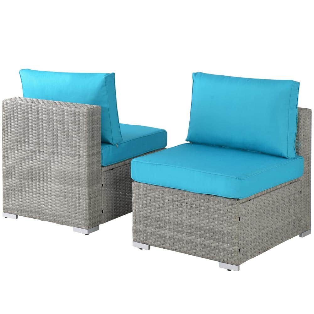 2-Piece Wicker Patio Conversation Set with CushionGuard Blue Cushions