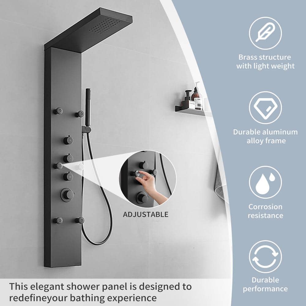 Matte Black 47'' Stainless Steel Shower Panel with Jets
