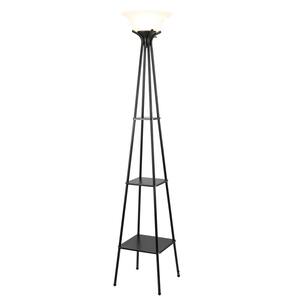 69.6 in. Black Etagere Floor Lamp with 3-Storage Shelves and Alabaster Glass Shade