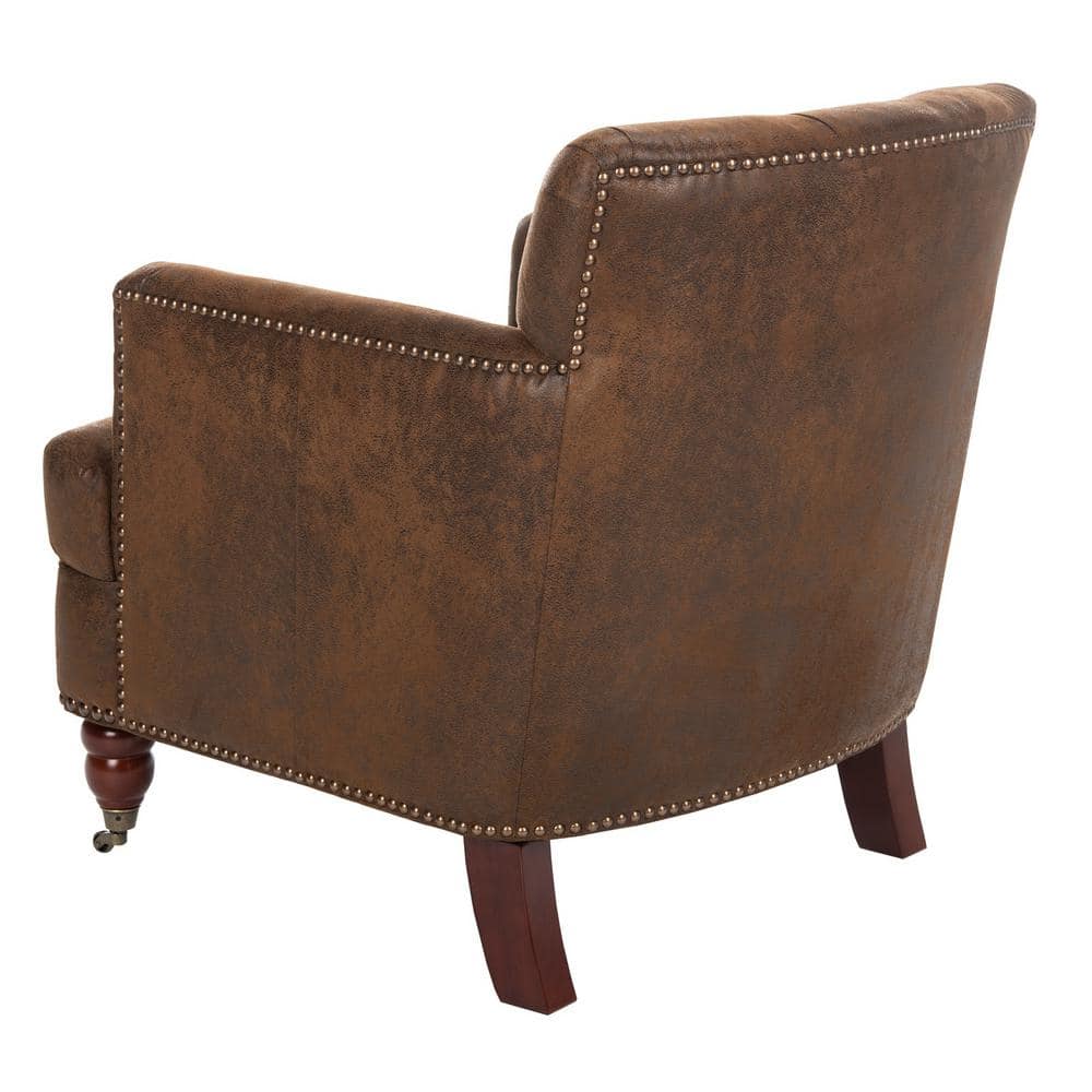 Contemporary Modern Brown Leather and Wood Accent Chair