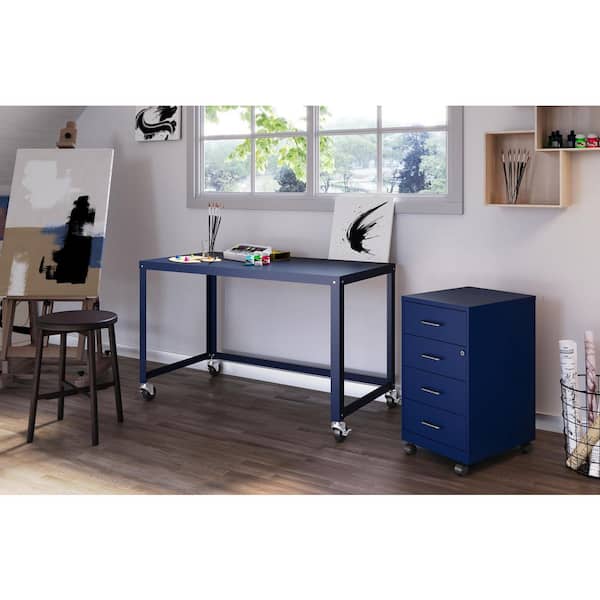 18 in. D 4-Drawer Metal Letter Width 14.25 in. W Mobile Organizer Vertical File Cabinet, Navy