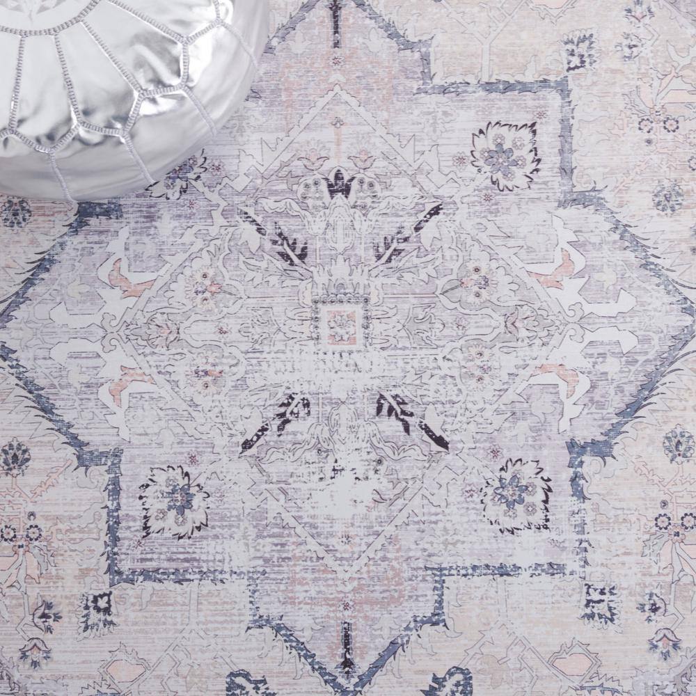 Beige and Grey 10' x 14' Washable Synthetic Rug