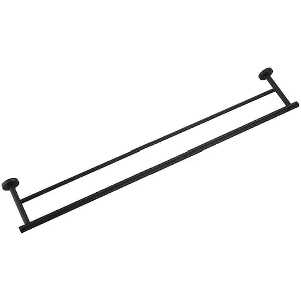 Thicken SUS 304 Stainless Steel Double Round Bar 36 in. Wall Mount Towel Bar Bath Hardware Accessory in Matte Black