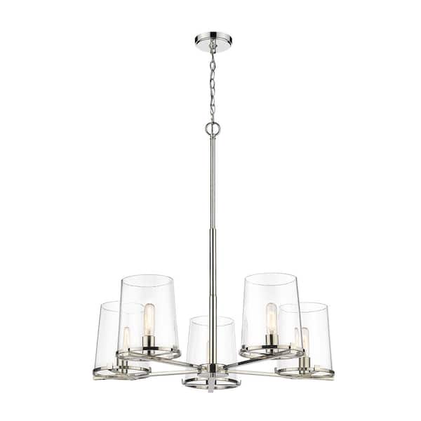 Unbranded Callista 5-Light Polished Nickel Chandelier with Glass Shade
