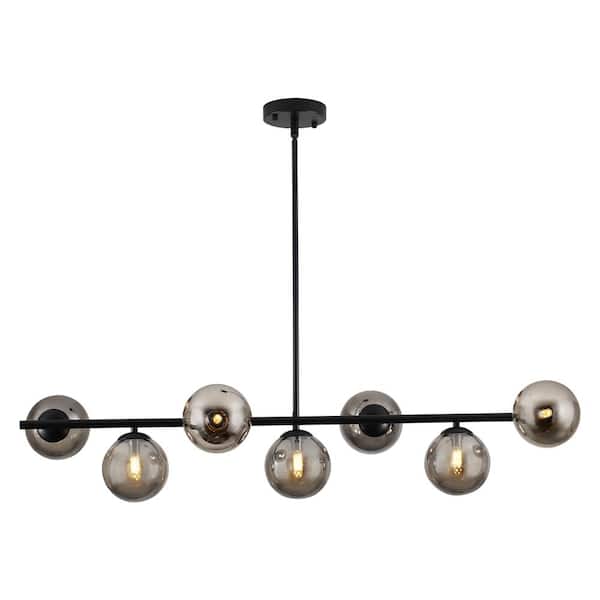 Rviezza Modern 7-Light Black Linear Chandelier with Smoked Glass