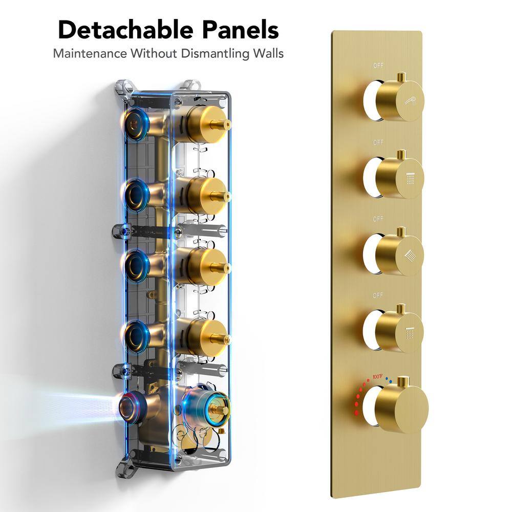 16" Brushed Gold Multi-Head Rainfall Shower System with Handheld