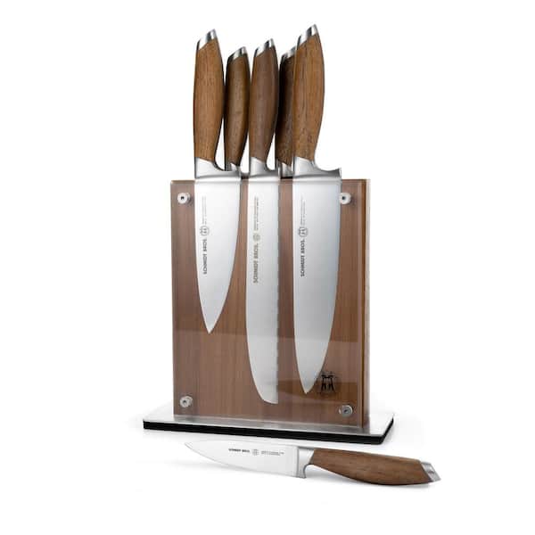SCHMIDT BROS. 7-Piece Stainless Steel Cutlery Bonded Teak Set with Acacia Midtown Knife Block