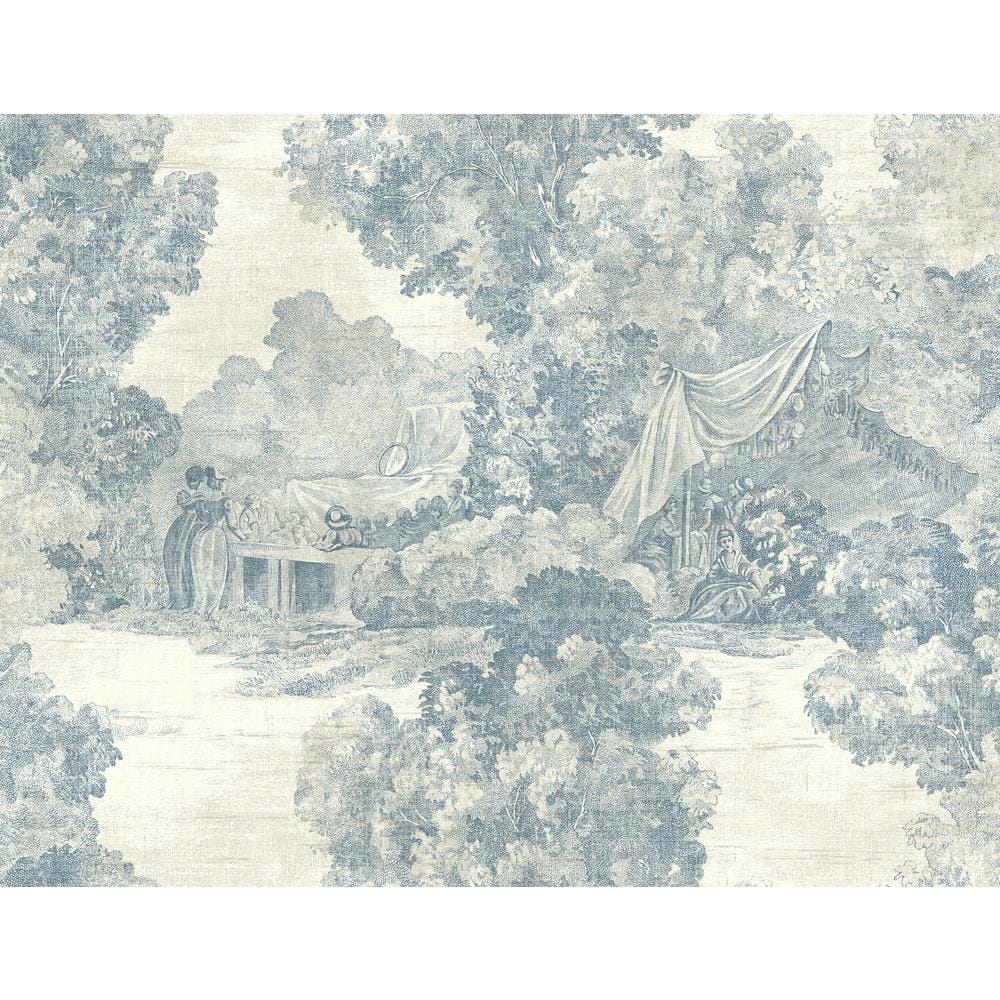 Seabrook Designs Lenox Hill Toile Paper Strippable Roll (Covers 60.75 sq. ft.), Off-White and Denim -  LD81302
