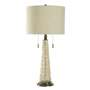 33.5 in. Silver Candlestick Task and Reading Table Lamp for Living Room with Beige Linen Shade