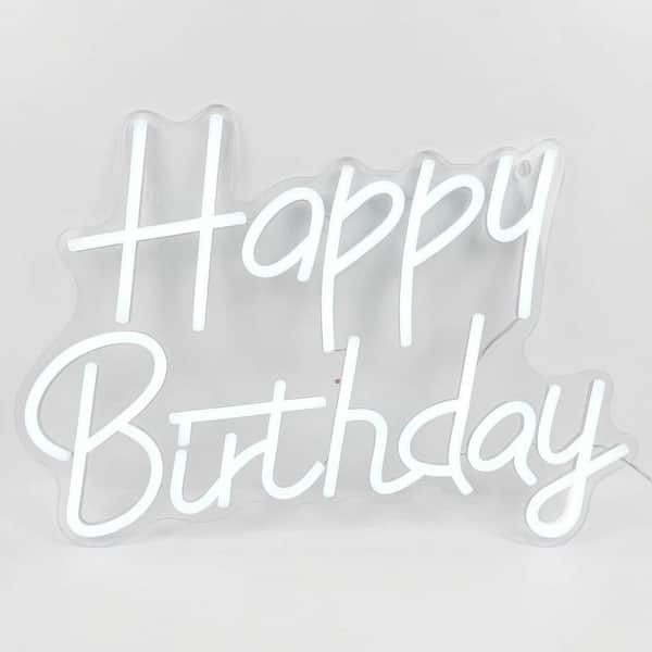 Happy Birthday Neon Sign Dimmable LED Wall Decor Light Up Neon Birthday Sign for Party Backdrop White