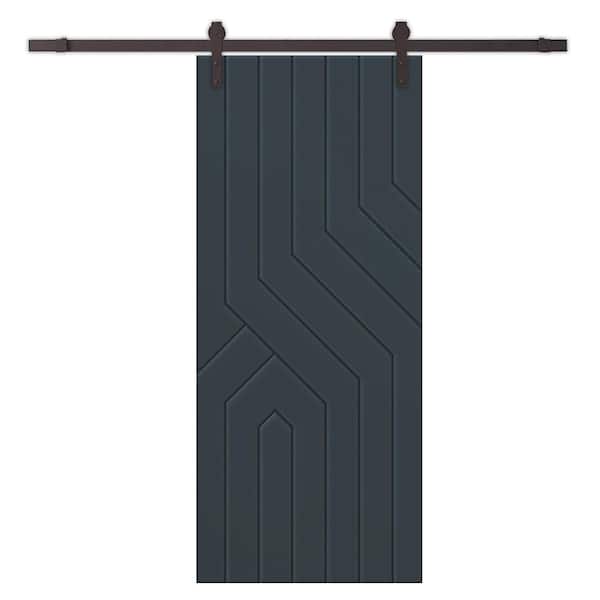 CALHOME 24 in. x 80 in. Charcoal Gray Stained Composite MDF Paneled Interior Sliding Barn Door with Hardware Kit