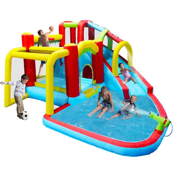 Siavonce 7-in-1 Inflatable Slide Water Park Bouncing House Outdoor