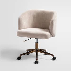 Cesare Beige Corduroy Upholstered Mid-Century Modern Swivel Task Chair with Adjustable Metal Base and 3° Curved Seat