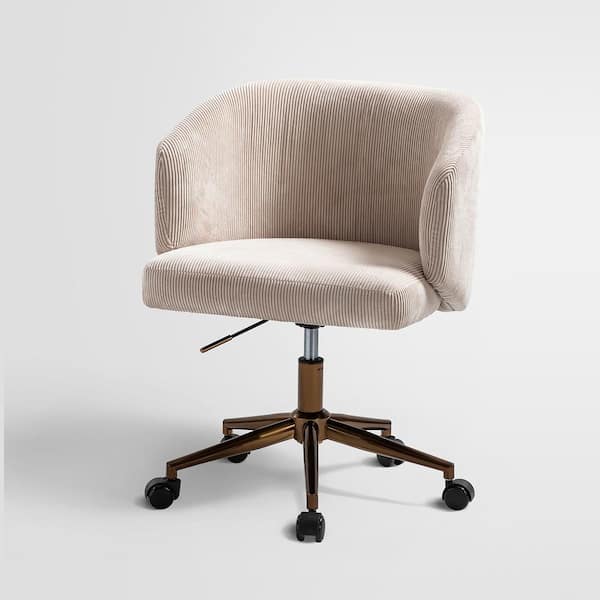 JAYDEN CREATION Cesare Beige Corduroy Upholstered Mid-Century Modern Swivel Task Chair with Adjustable Metal Base and 3° Curved Seat
