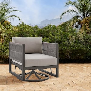 Cuffay Swivel Brown Metal Outdoor Lounge Chair with Brown Cushions