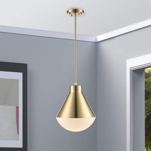 Ludlow 1-Light Antique Gold Hanging Pendant Light Fixture with White Opal Glass Shade