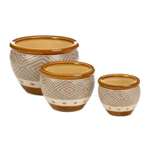 6.25 in., 8.75 in. and 12 in. Ceramic Earth-Tone Trim Planter (Set of 3)