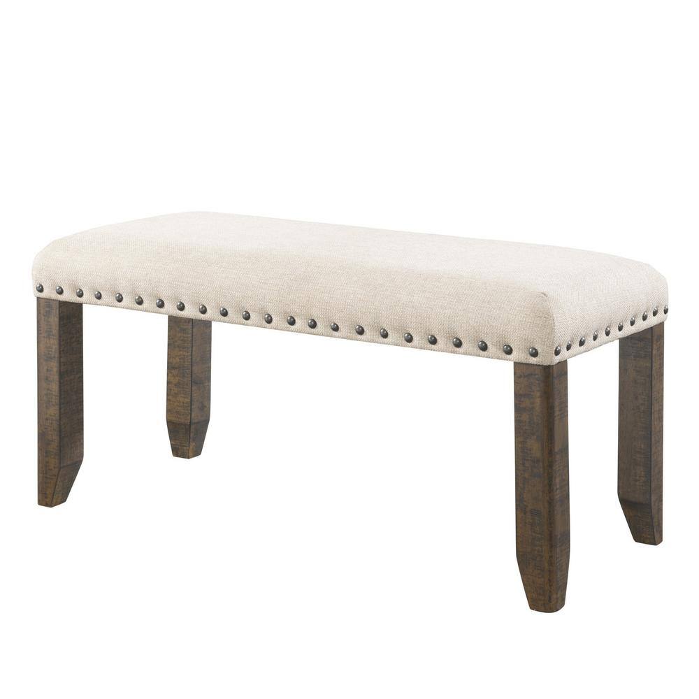 Smokey Walnut Extendable Dining Table Set with Cream Upholstery