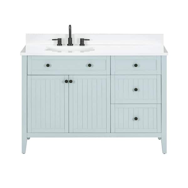 Layla 49 in. Single Sink Ice Blue Bath Vanity with White Engineered Stone Top